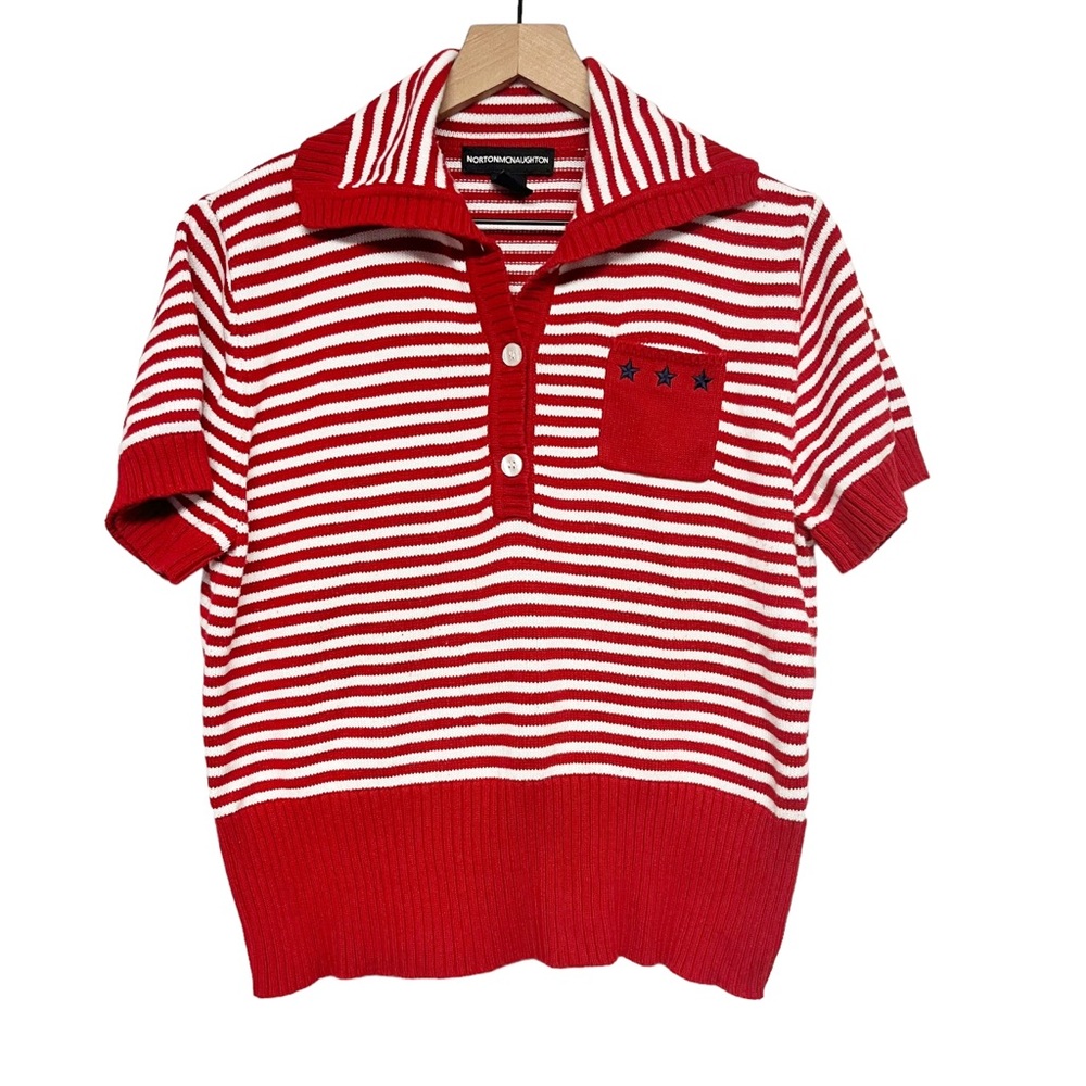 Norton McNaughton Womens Vintage Short Sleeve Sweater Size L 4th Of July Striped